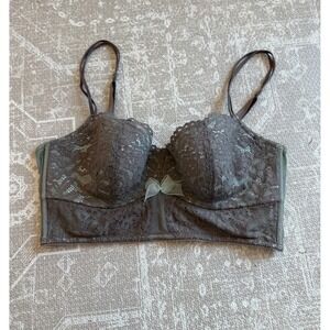 Lace Longline Corset Bra Bralette‎ Lined Size Large